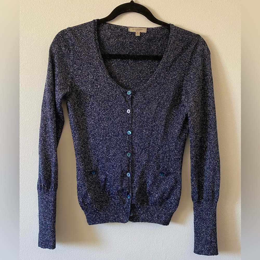 Burberry Navy Lurex Cropped Sweater cardigan  / S